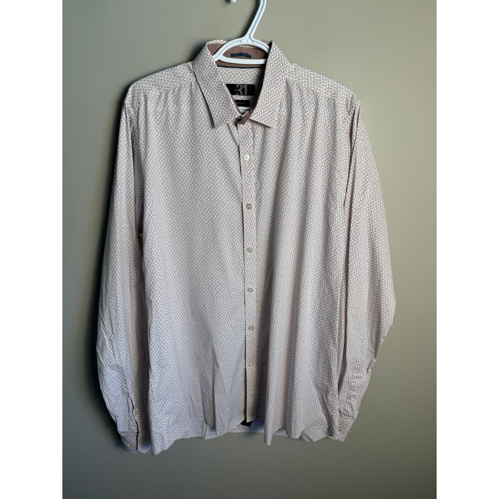 Le 31 Mens White Purple Geometric Slim Fit Button Down Shirt XL Business Casual